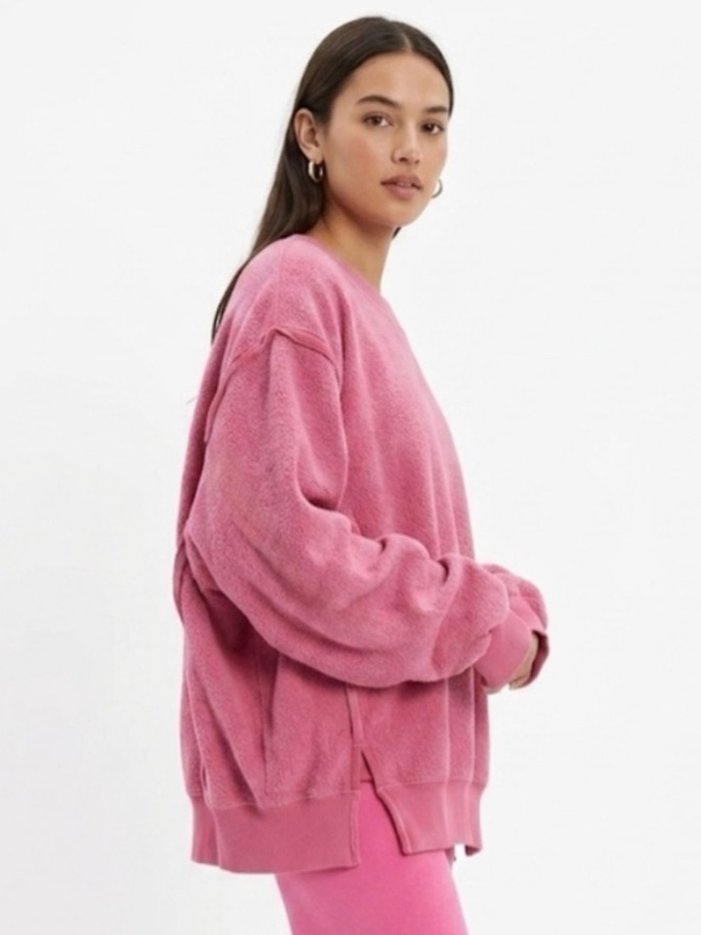 American Eagle Pink Fleece Sweatshirt Seriously Oversized Crewneck, Med